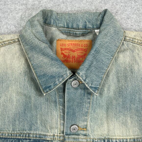 Levis Denim Trucker Vest Mens XL Blue Distressed Acid Wash Western Jacket 2013 - Picture 7 of 14
